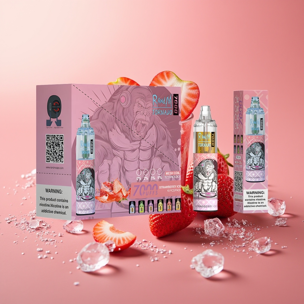 Fumot Tornado 7000 Puffs Disposable Vape Jordbær Is 14 ML Mesh Coil Type-C