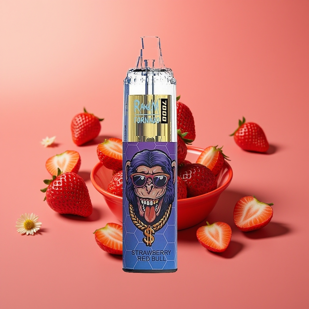 Fumot Tornado 7000 Puffs Disposable Vape Jordbær Red Bull 14ML Mesh Coil