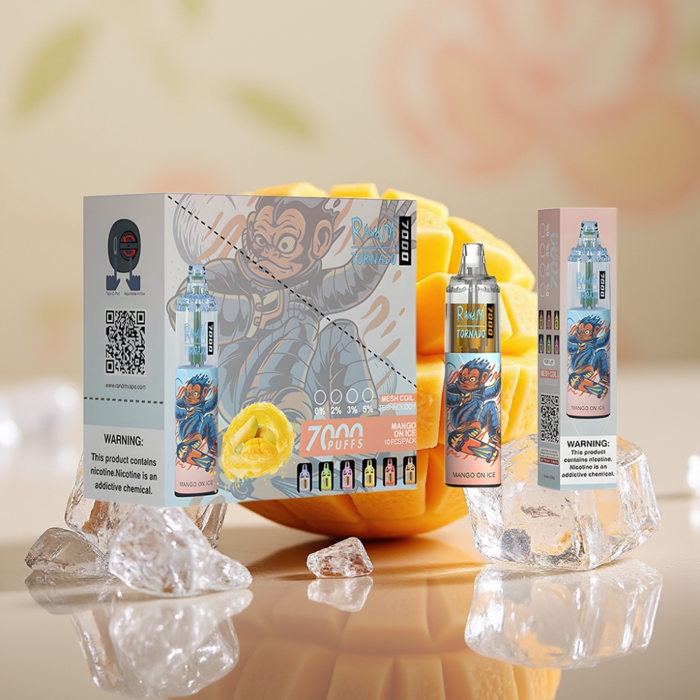 Fumot Tornado 7000 Puffs Disposable Vape Mango På Is 14ML Type-C RGB