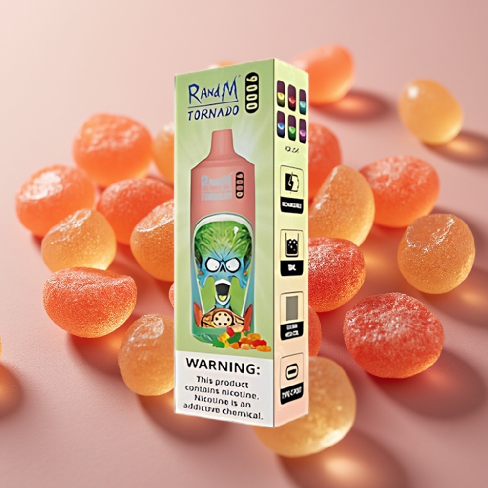 RandM Fumot Tornado 9000 Puffs 850mAh 18mL Mesh Gummibjørn RGB Skærm