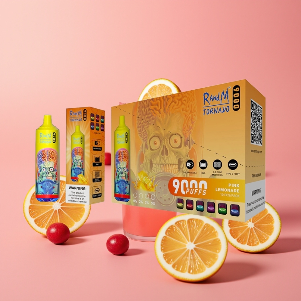 RandM Fumot Tornado 9000 Puffs Genanvendelig Vape Lyserød Lemonade 18 mL Mesh Coil