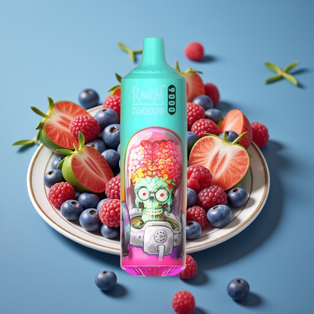 RandM Tornado 9000 Puffs 850 mAh 18 mL Mesh Blå Sur Hindbær