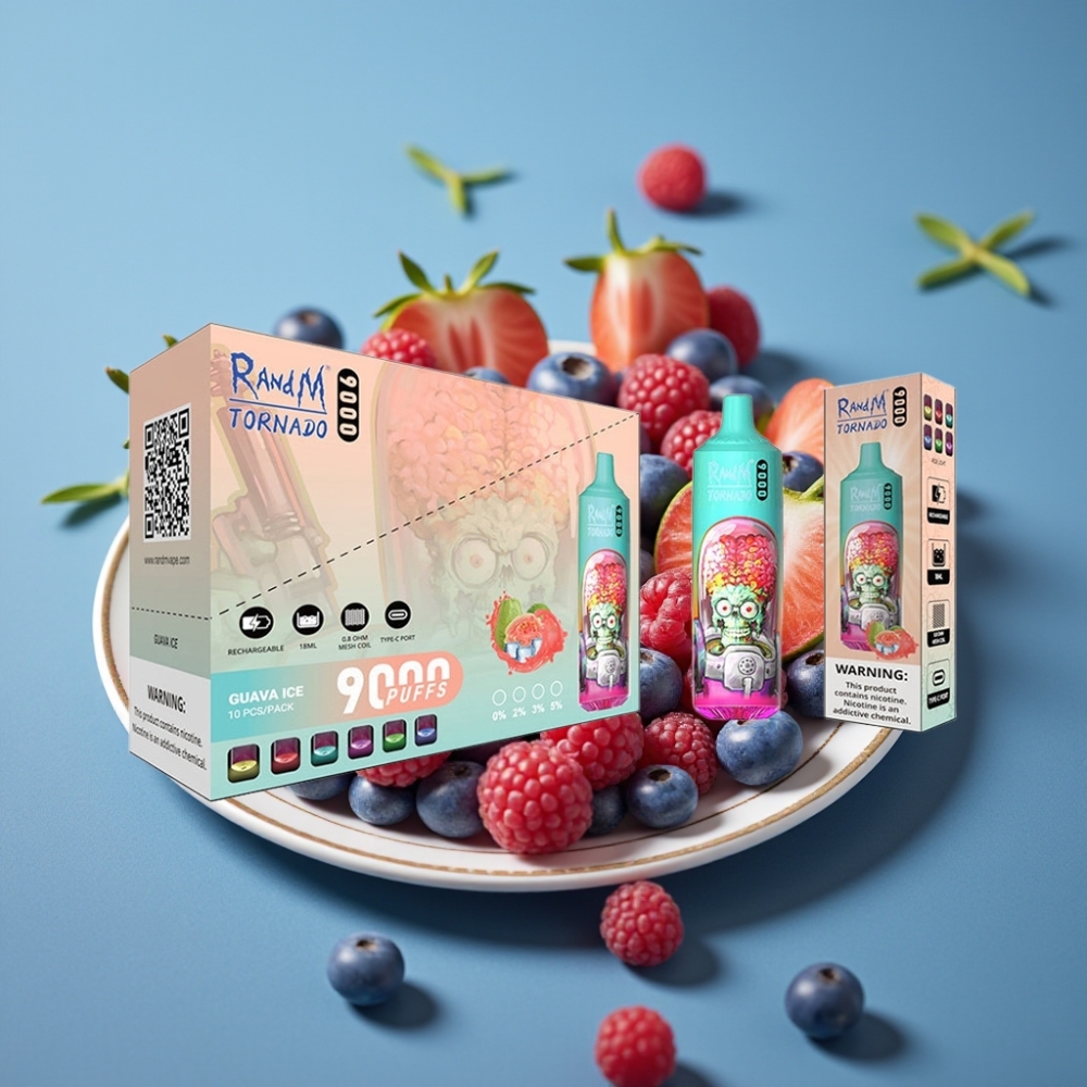RandM Tornado 9000 Puffs 850 mAh 18 mL Mesh Blå Sur Hindbær