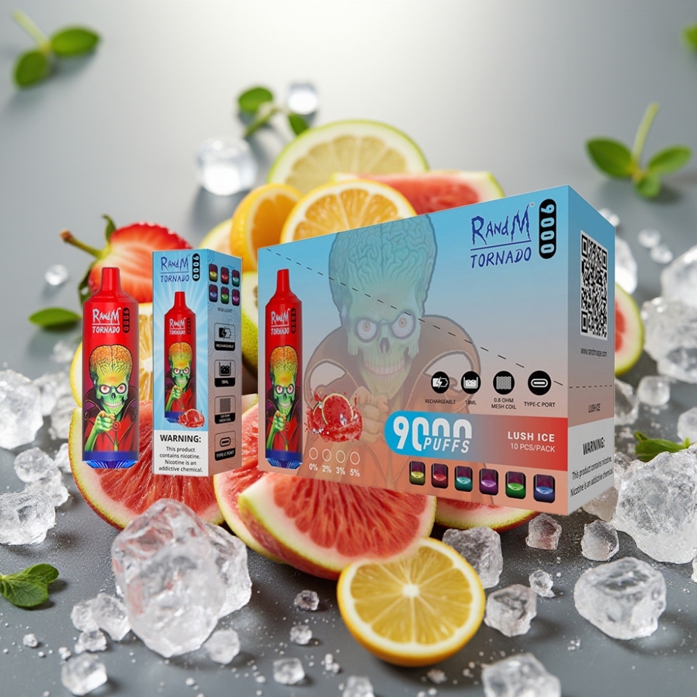 RandM Tornado 9000 Puffs 850 mAh 18 mL Mesh Coil RGB Display Lush Is