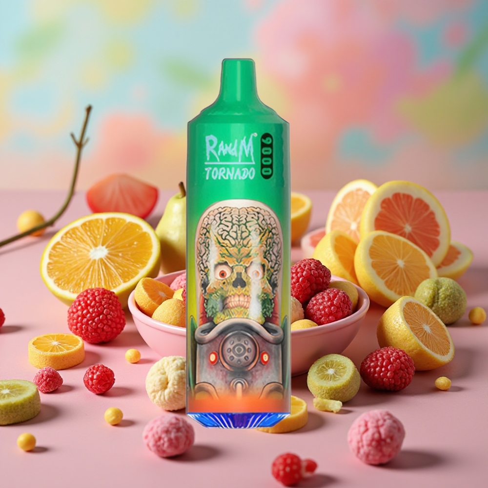 RandM Tornado 9000 Puffs 850 mAh 18 mL Mesh Coil Regnbue Slik