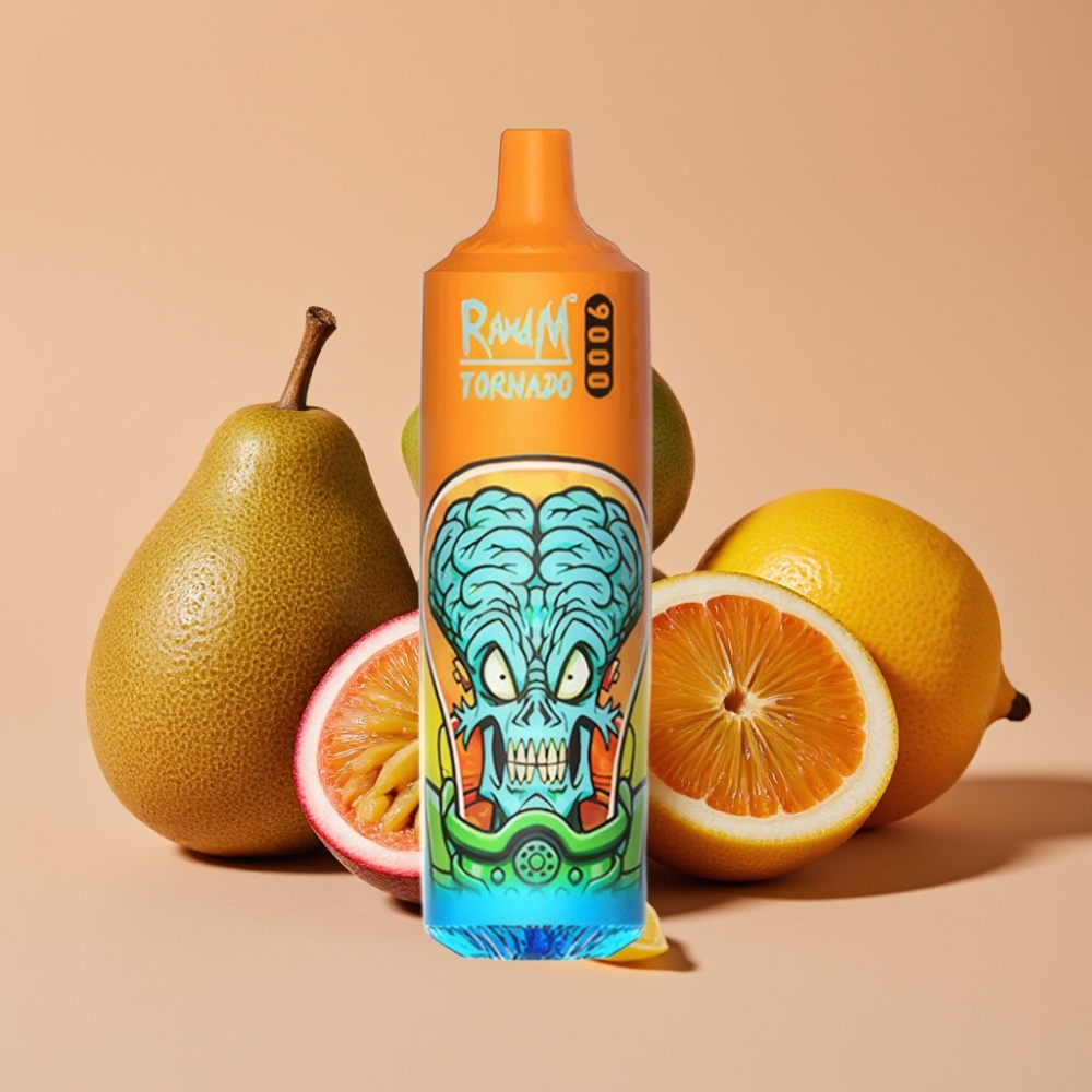 RandM Tornado 9000 Puffs Genanvendelig 850 mAh 18 mL Mesh Coil RGB Kiwi Passionsfrugt Guava