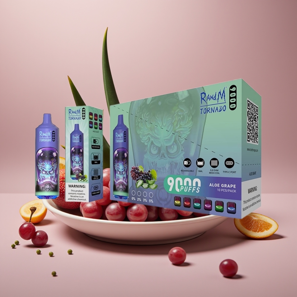 RandM Tornado 9000 Puffs Genanvendelig 850 mAh Aloe Grape MESH RGB