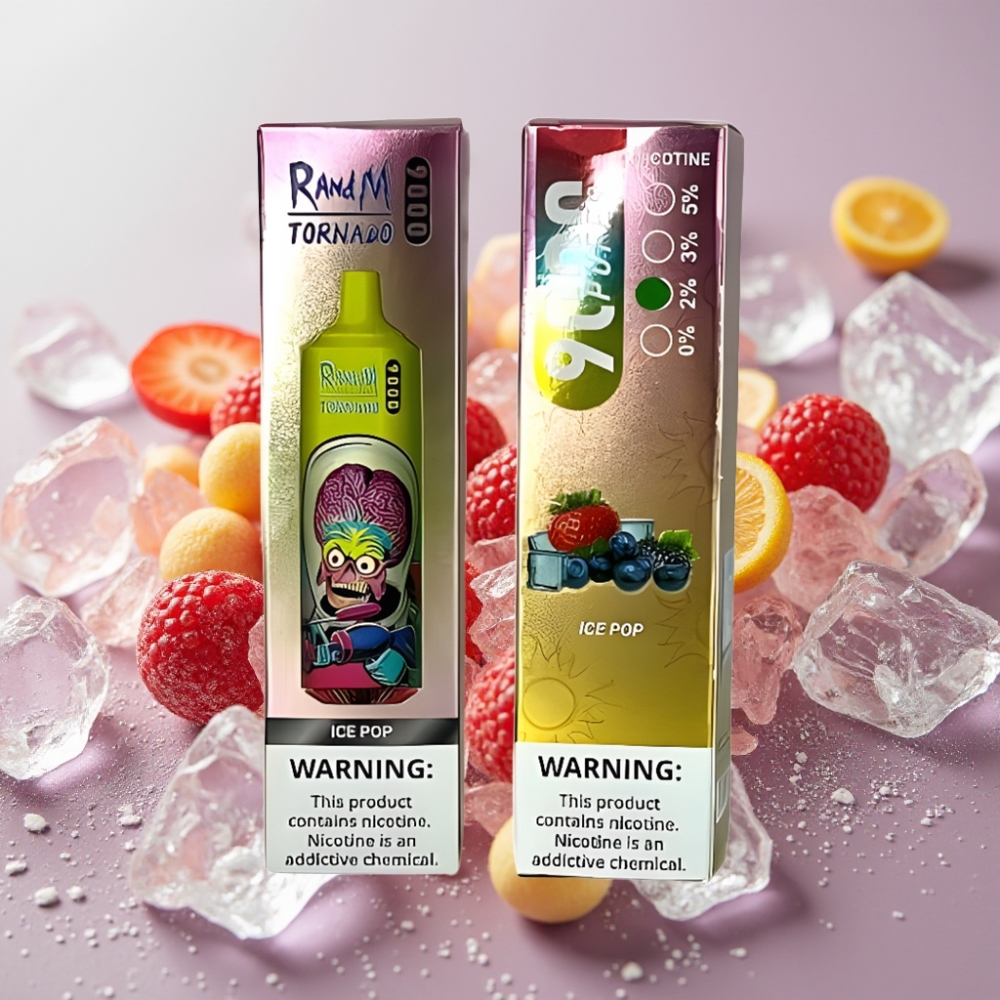 RandM Tornado 9000 Puffs Genanvendelig 850 mAh Is Pop 18 mL Mesh Coil RGB