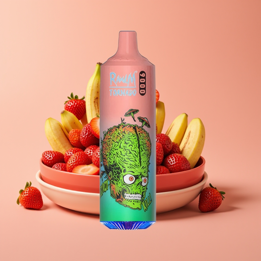 RandM Tornado 9000 Puffs Genanvendelig E-cigaret med Jordbær Banan og Mesh Coil