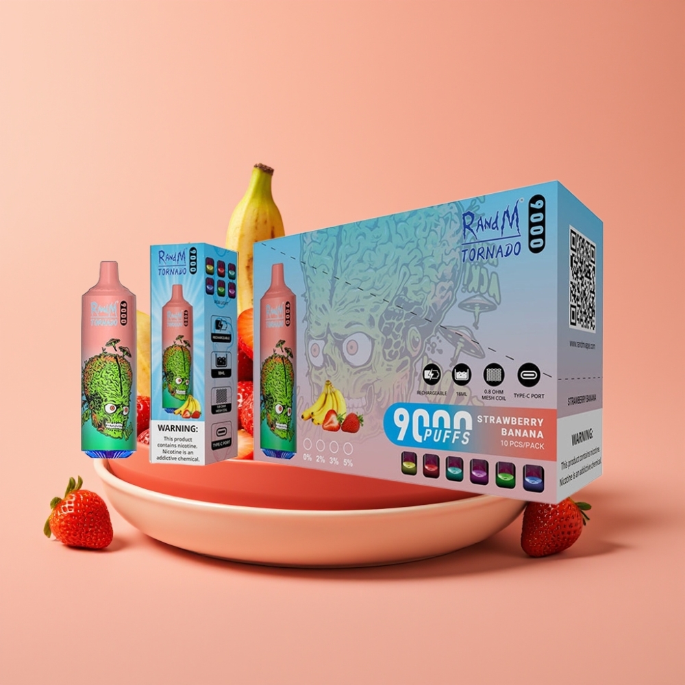 RandM Tornado 9000 Puffs Genanvendelig E-cigaret med Jordbær Banan og Mesh Coil
