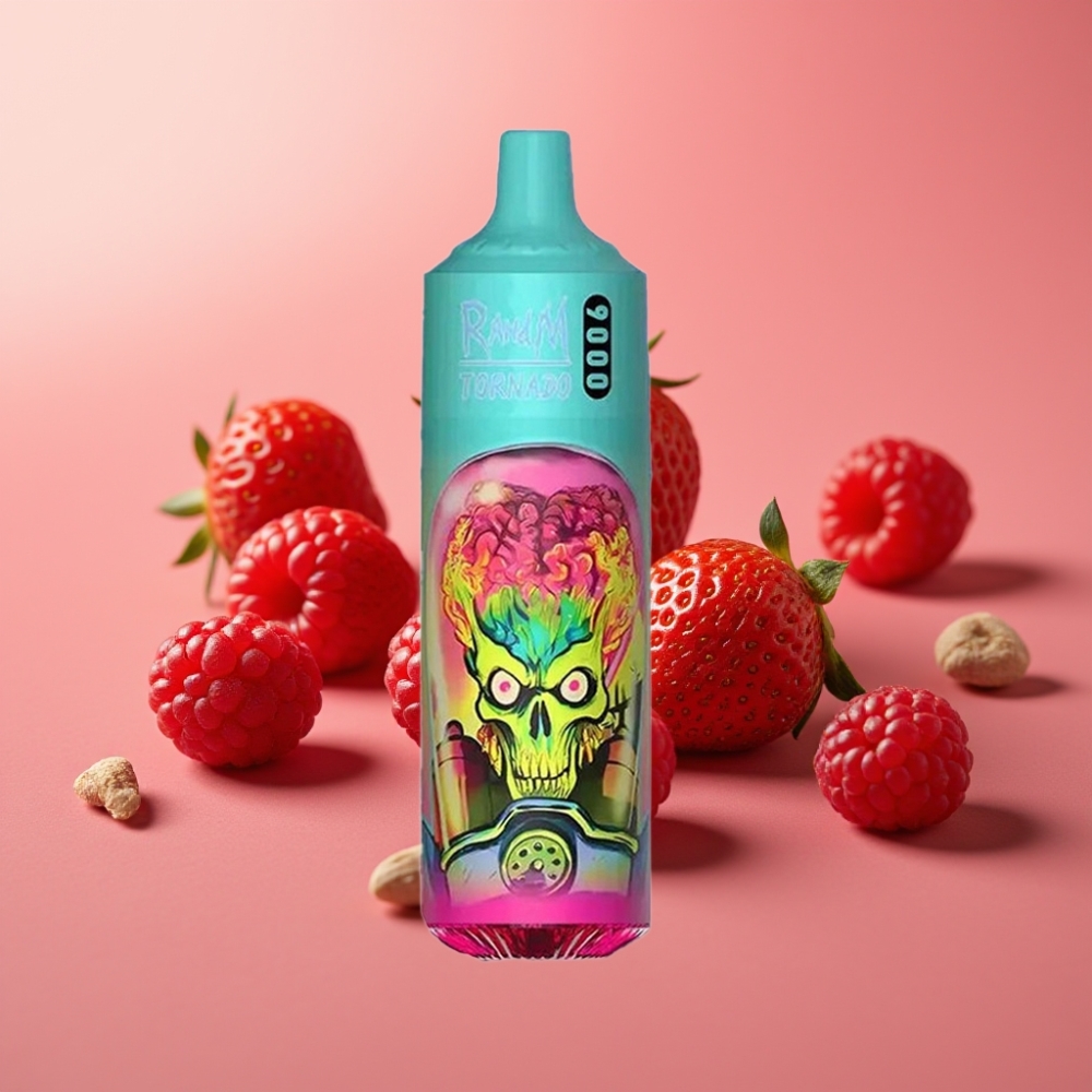 RandM Tornado 9000 Puffs Genanvendelig E-cigaret med Jordbær Hindbær og Mesh Coil