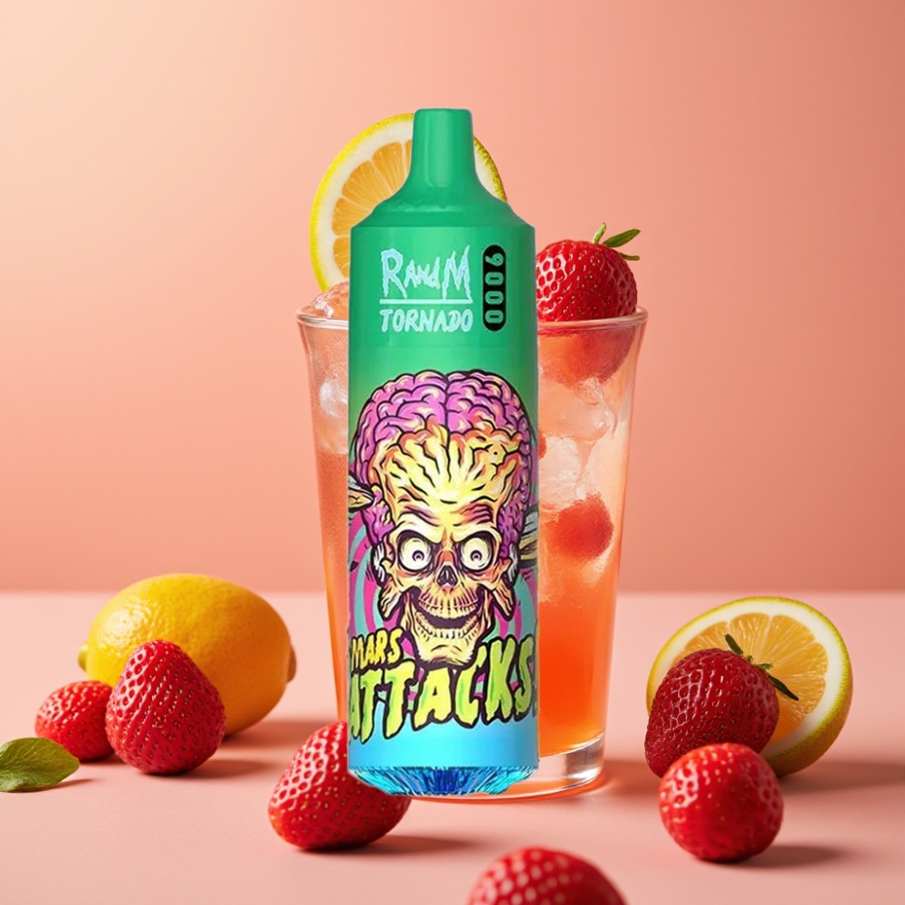 RandM Tornado 9000 Puffs Genanvendelig E-damper med Jordbær Lemonade og Mesh Coil