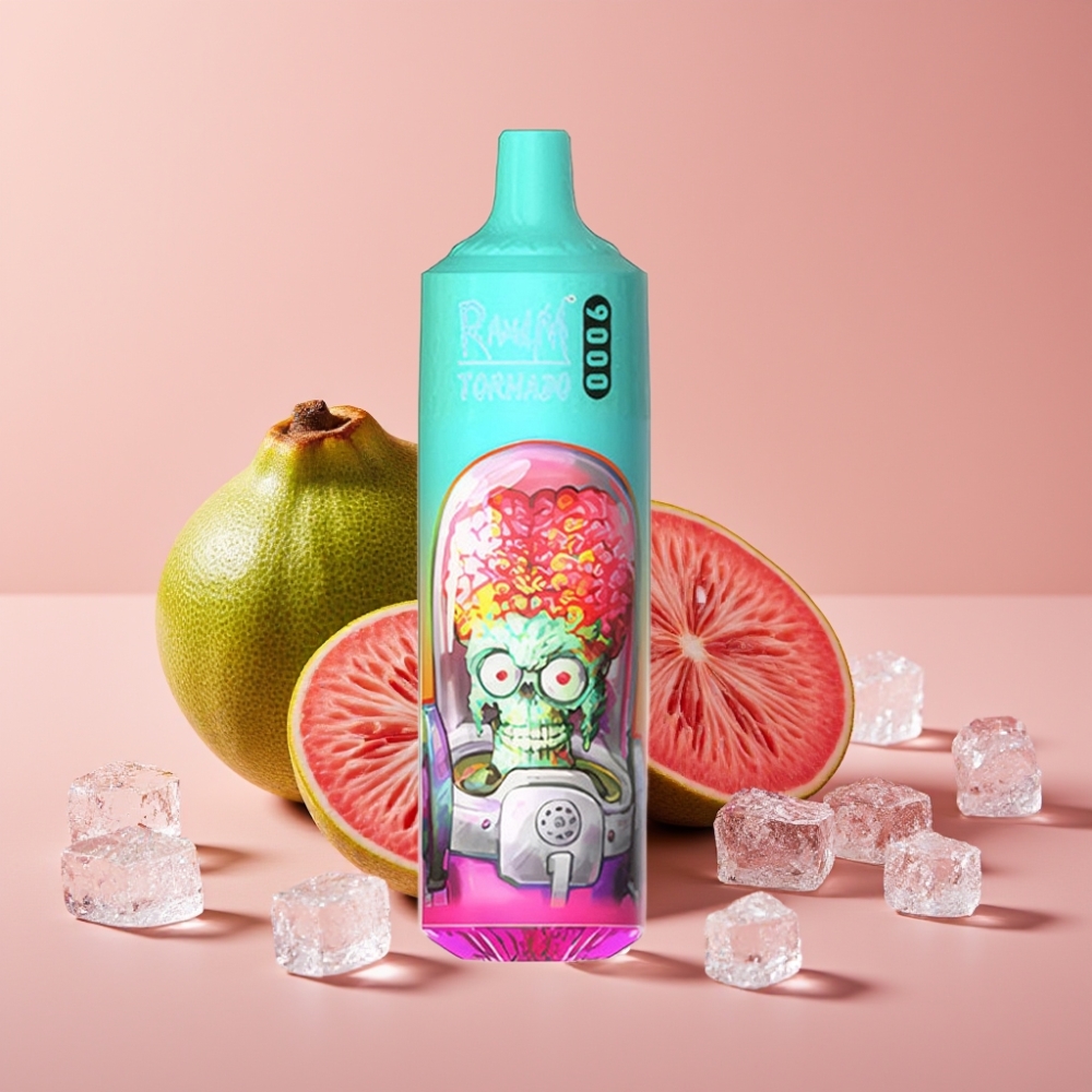 RandM Tornado 9000 Puffs Genanvendelig Guava Is 18 mL Mesh Coil RGB Display