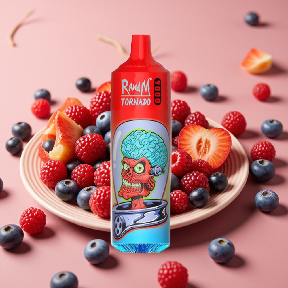 RandM Tornado 9000 Puffs Genopladelig 850 mAh 18 mL Mesh Coil Blandede Bær