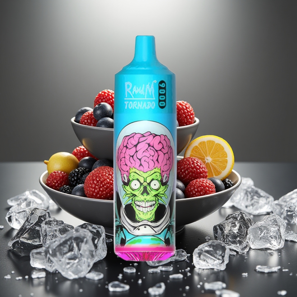 RandM Tornado 9000 Puffs Genopladelig 850 mAh Mesh Coil Sort Drage Is