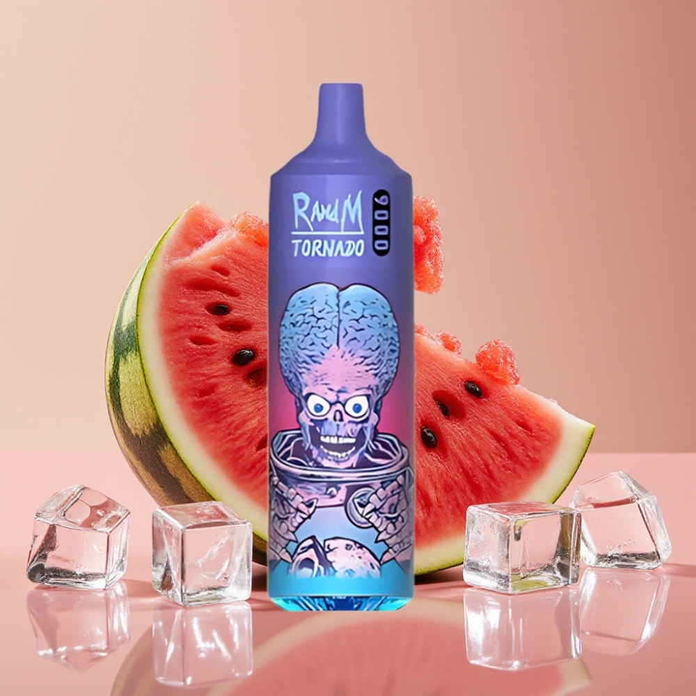 RandM Tornado 9000 Puffs Genopladelig 850 mAh Vandmelon Brazz Is Mesh Coil