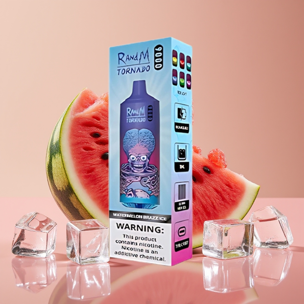 RandM Tornado 9000 Puffs Genopladelig 850 mAh Vandmelon Brazz Is Mesh Coil