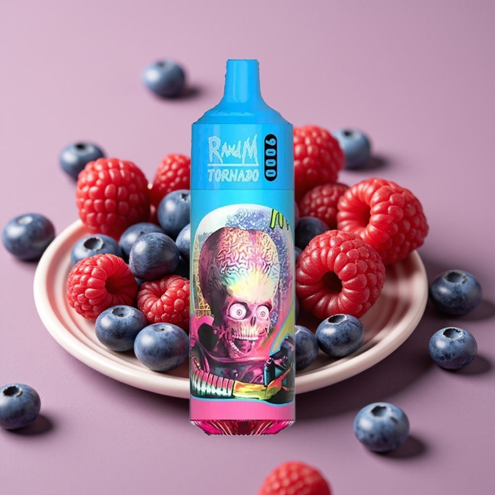 RandM Tornado 9000 Puffs Genopladelig Blueberry Sur Hindbær Mesh Coil RGB Display