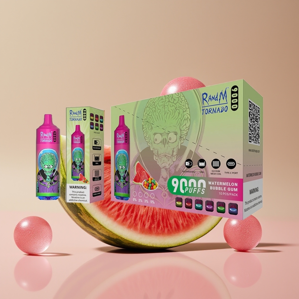 RandM Tornado 9000 Puffs Genopladelig Vandmelon Tyggegummi Mesh Coil 18 mL