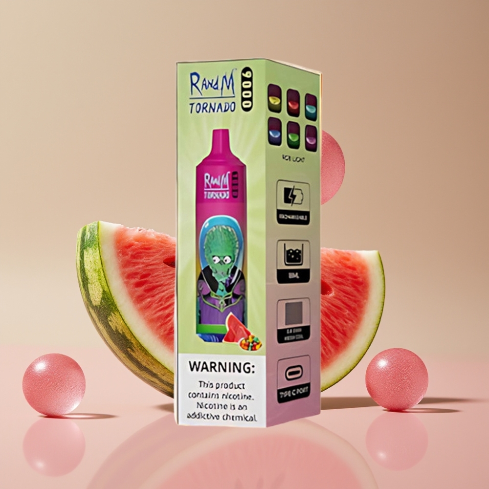 RandM Tornado 9000 Puffs Genopladelig Vandmelon Tyggegummi Mesh Coil 18 mL