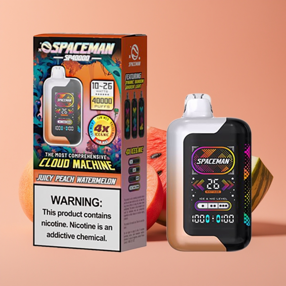 SMOK SPACEMAN SP40000 Zero Nikotin Disposable - 20ml - 1000mAh - 4 Strømmetoder - Saftig Fersken Vandmelon