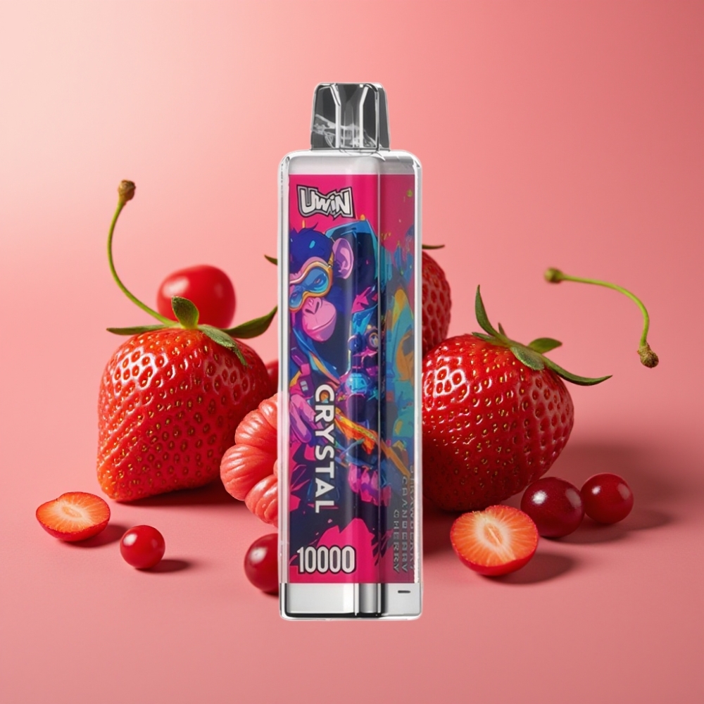 UWIN Crystal 10000 Puffs 18ml 0,8 Ohm Type-C Jordbær Tranebær Kirsebær