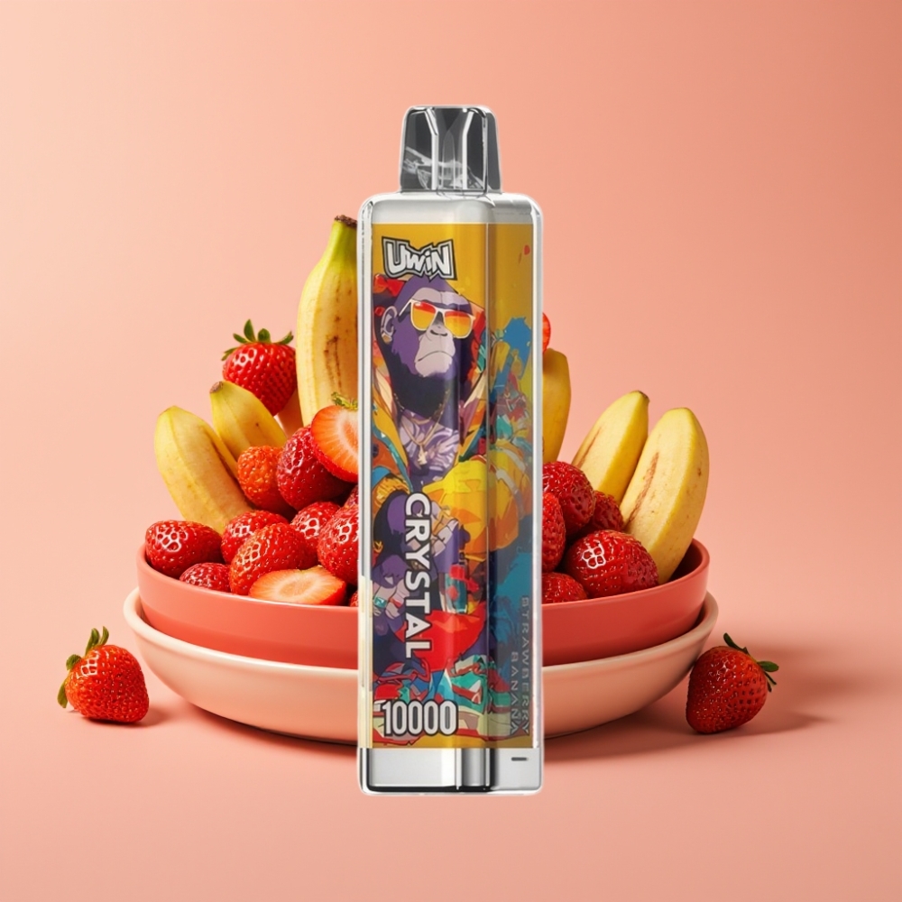 UWIN Crystal 10000 Puffs Genanvendelig E-cigaret med Jordbær Banan Smag, Type-C Opladning, 18ml