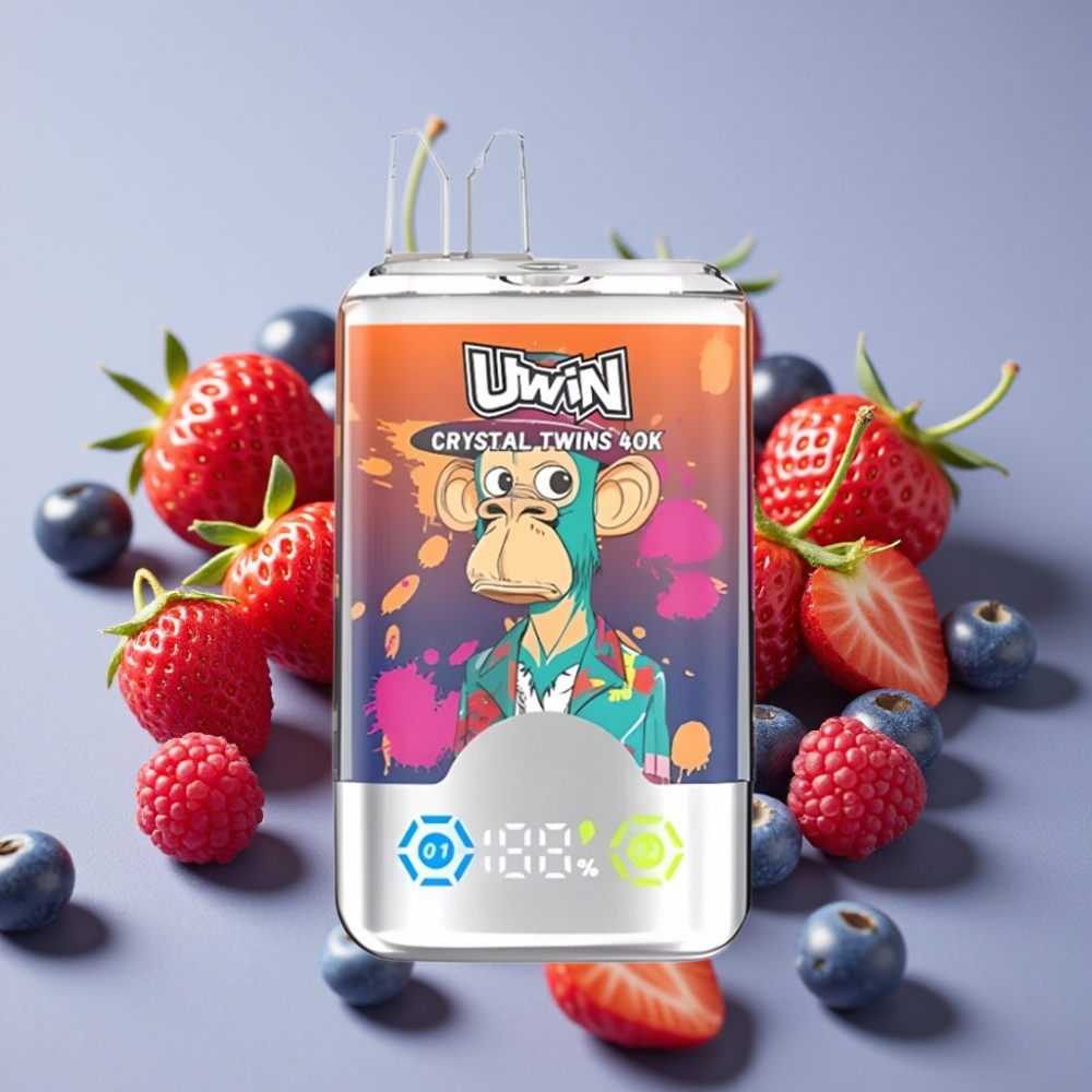 UWIN Crystal Twins 40000 Puffs 32ml Jordbær Hindbær Kirsebær Mr Blå Type-C Opladning
