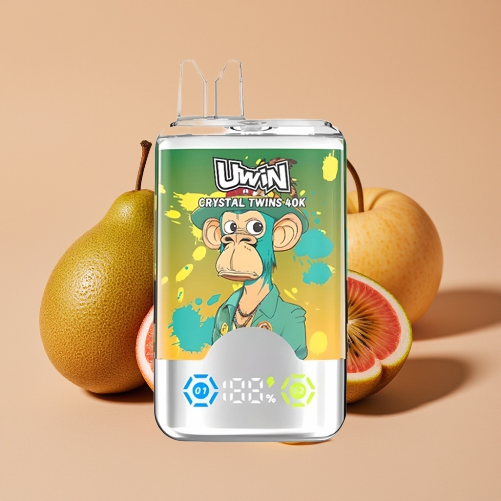 UWIN Crystal Twins 40000 Puffs - Kiwi Passionsfrugt Guava To Æbler - 32ml 0.6ohm Type-C