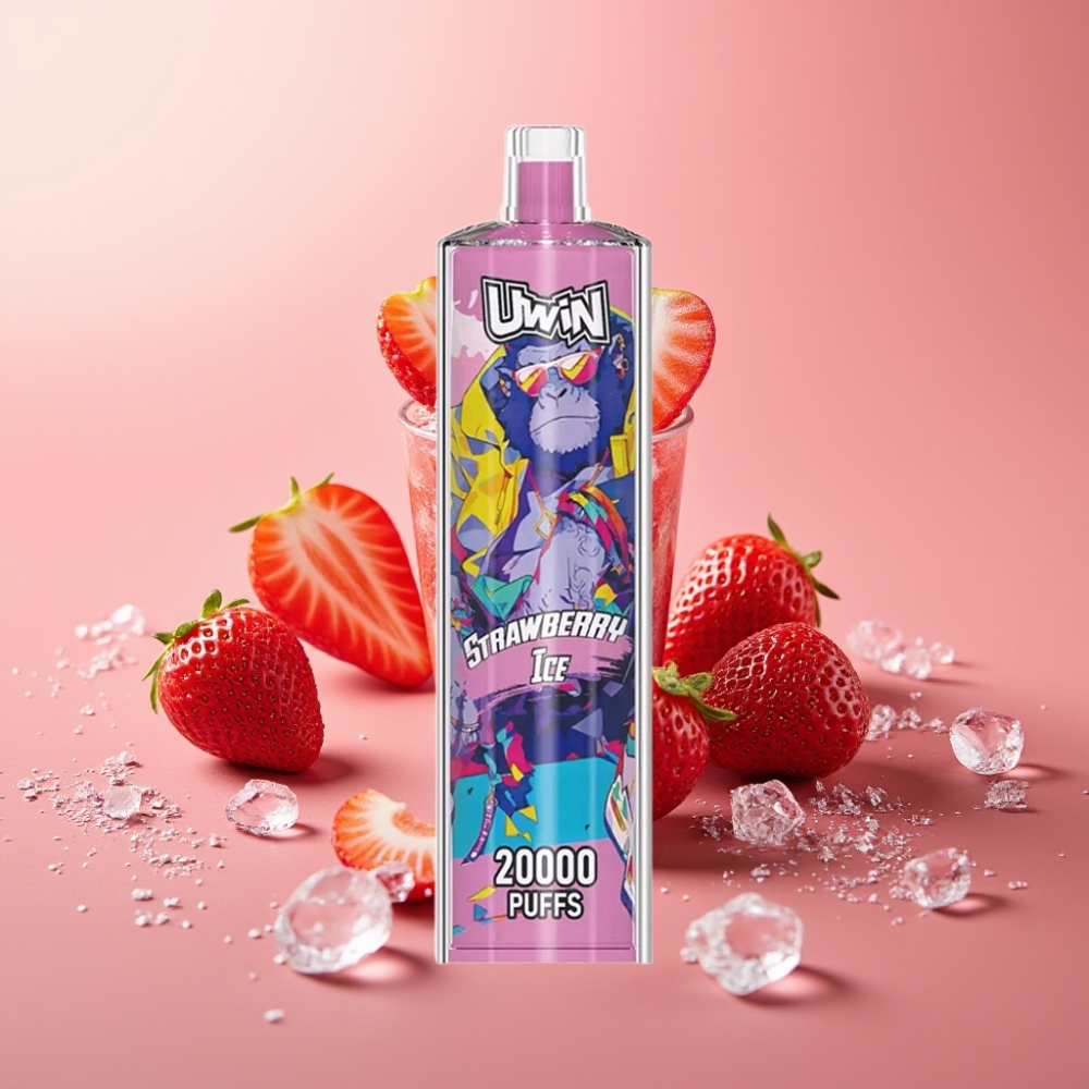 Uwin Shisha Hookah Crystal 20000 Puffs Jordbær Is 0-5% Nikotin 22ml Type-C Mesh Coil